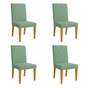 Kit 04 Cadeiras de Jantar Estofada Siena Linho Verde Oliva Pés Trapézio Castanho - Pallazio