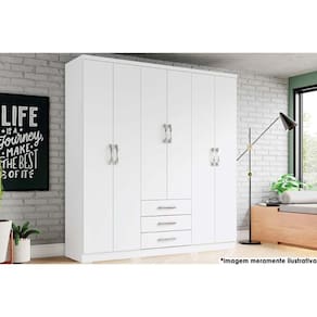 Guarda Roupa Solteiro 6 Portas e 3 Gavetas Caju DA136 Branco - Henn