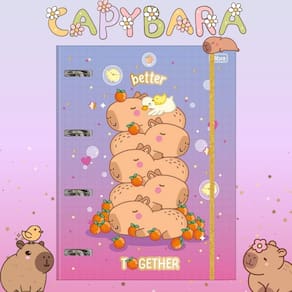 Caderno Argolado CapyClub Cartonado Universitário com Elástico Capivara 48 Folhas Tilibra | Papelaria | Decorado | Fofo
