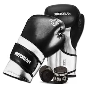 Kit Luva Boxe Muay Thai Elite + Bandagem, Pretorian, Preto/