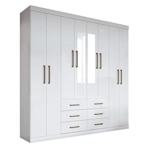 Guarda Roupa Casal Liverpool 8 Portas 6 Gavetas Branco Com Espelho - Santos Andirá Branco