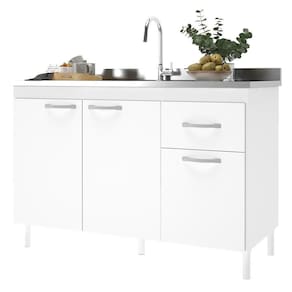 Balcão De Cozinha Pop 120cm 3 Portas E 1 Gaveta Branco Sem Tampo - Indékes Branco