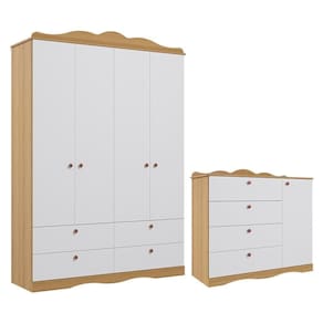 Jogo De Quarto Infantil Guarda Roupa E Cômoda Nature-branco - Permóbili Baby Nature-branco