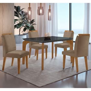 Conjunto Mesa Liz 120cm Com Vidro 4 Cadeiras Athenas Mod... Vel. Capuccino Grafite Imbuia Serig. Gra