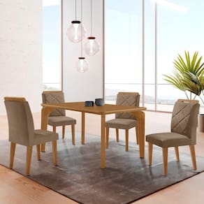 Mesa Liz 120 Mdf Canto Copo E Com 4 Cadeiras Melissa Veludo Capuccino/naturalle