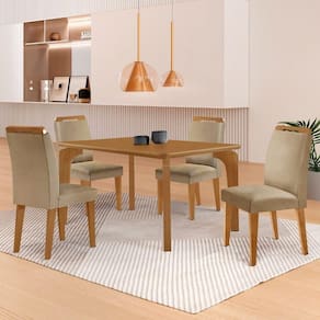 Mesa Liz 120 Mdf Canto Copo E Com 4 Cadeiras Athenas Turim 07/naturalle/naturalle