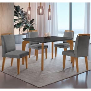 Conjunto Mesa Liz 120cm Mdf Com 4 Cadeiras Athenas Moderna Linho Grafite/grafite/imbuia