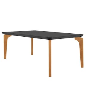 Mesa Sala De Jantar Liz 180cm Em Mdf E Vidro Com Canto Copo Grafite/ Imbuia/ Serig. Grafite