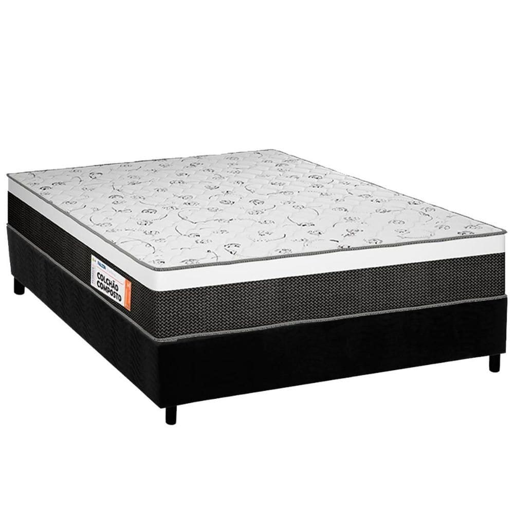 Conjunto Box Casal: Colchão Anatômico Plumatex D28 Falcon Ultra Firme + Base CRC Suede Black (138x188)