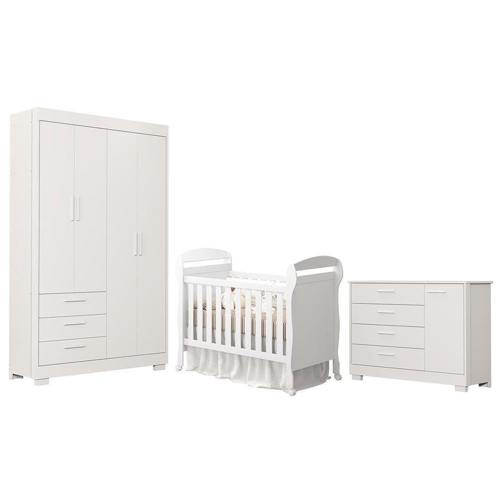 Dormitório Infantil Zaki Guarda Roupa, Cômoda E Berço Mini Cama Danny Branco Fosco - Reller Móveis Branco Fosco