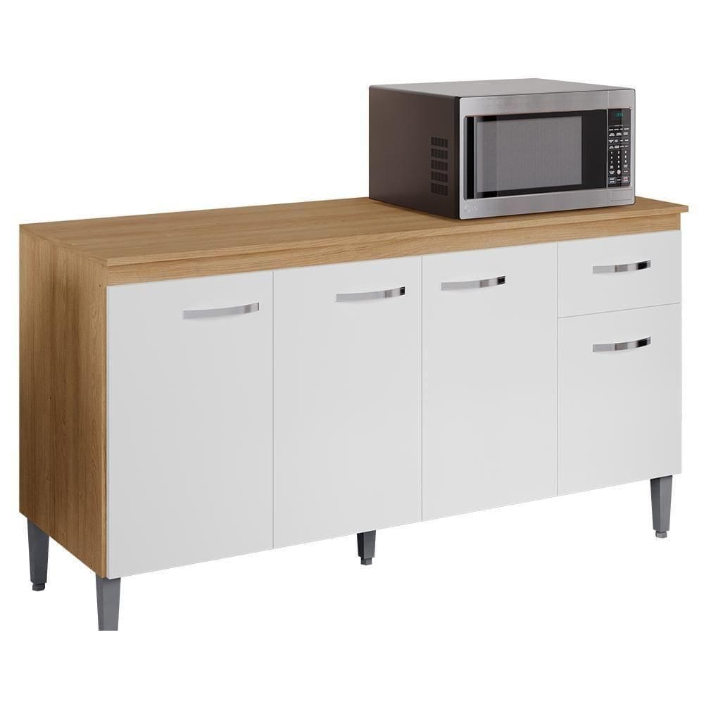 Balcão Pia Gabriela 150cm Amêndoa-branco Com Tampo Mdp - Ajl Móveis Amêndoa-branco