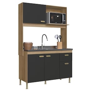 Cozinha Compacta Veneto 122cm 4 Portas E 1 Gaveta Castani-chumbo - Indékes Castani-chumbo