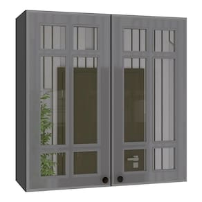 Armário Aéreo Firenze 80cm 2 Portas Chumbo-titânio Com Vidro Reflecta - Indékes Chumbo-titânio