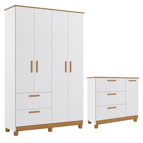 Jogo De Quarto Infantil Jujuba Guarda Roupa E Cômoda Nature-branco - Permóbili Baby Nature-branco