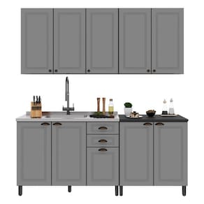 Cozinha Modulada Firenze 4 Peças Com Balcão 120cm Chumbo-titânio Sem Tampo - Indékes Chumbo-titânio