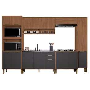 Cozinha Modulada Toronto 6 Peças Com Torre Quente 2 Fornos Freijó-chumbo - Indékes Freijó-chumbo