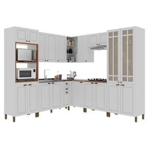Cozinha Modulada De Canto Firenze 8 Peças Com Torre Quente 2 Fornos Branco - Indékes Branco