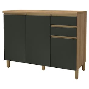 Balcão De Cozinha Dinamarca 120cm 3 Portas E 2 Gavetas Castani-chumbo Com Tampo Mdp - Indékes Castani-chumbo
