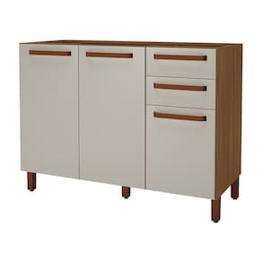 Balcão De Cozinha Monza 120cm 3 Portas E 2 Gavetas Freijó-off White Sem Tampo - Indékes Freijó-off White