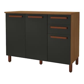 Balcão De Cozinha Monza 120cm 3 Portas E 2 Gavetas Freijó-chumbo Com Tampo Mdf - Indékes Freijó-chumbo