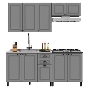 Cozinha Modulada Firenze 4 Peças Com Aéreo De Geladeira Chumbo-titânio - Indékes Chumbo-titânio