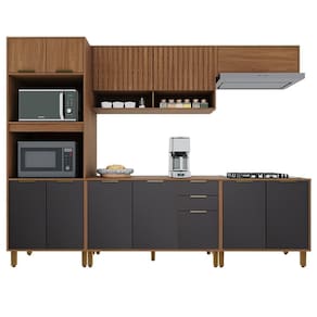 Cozinha Modulada Toronto 5 Peças Com Torre Quente 2 Fornos Freijó-chumbo - Indékes Freijó-chumbo