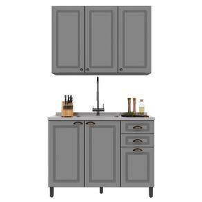 Cozinha Modulada Firenze 2 Peças Aéreo E Balcão 120cm Chumbo-titânio Sem Tampo - Indékes Chumbo-titânio