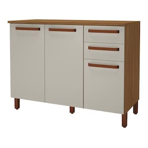 Balcão De Cozinha Monza 120cm 3 Portas E 2 Gavetas Freijó-off White Com Tampo Mdf - Indékes Freijó-off White