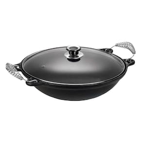 Panela Mineira Wok em Ferro Alça Espiral Tampa Vidro 36cm 6L