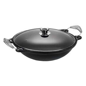 Panela Mineira Wok em Ferro Alça Espiral Tampa Vidro 32cm 4L