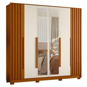 Guarda Roupa Casal Deville Ripado 6 Portas Cinamomo-off White Com Espelho - Móveis Albatroz Cinamomo-off White
