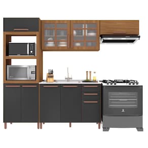 Cozinha Modulada Monza 4 Peças Com Torre Quente 2 Fornos Freijó-chumbo - Indékes Freijó-chumbo