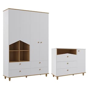 Jogo De Quarto Infantil Casinha Guarda Roupa E Cômoda 1 Porta Branco-nature - Permóbili Baby Branco-nature