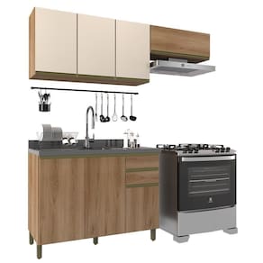 Cozinha Modulada Dinamarca 3 Peças Com Balcão 120cm Castani Sem Tampo - Indékes Castani