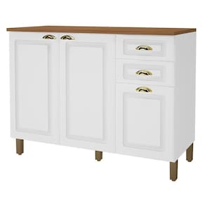 Balcão De Cozinha Firenze 120cm 3 Portas E 2 Gavetas Branco Com Tampo Mdf - Indékes Branco
