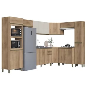 Cozinha Modulada De Canto Dinamarca 9 Peças Com Torre Quente 2 Fornos E Paneleiro Castani - Indékes Castani