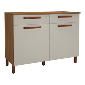 Balcão De Cozinha Monza 120cm 2 Portas E 2 Gavetas Freijó-off White Com Tampo Mdf - Indékes Freijó-off White