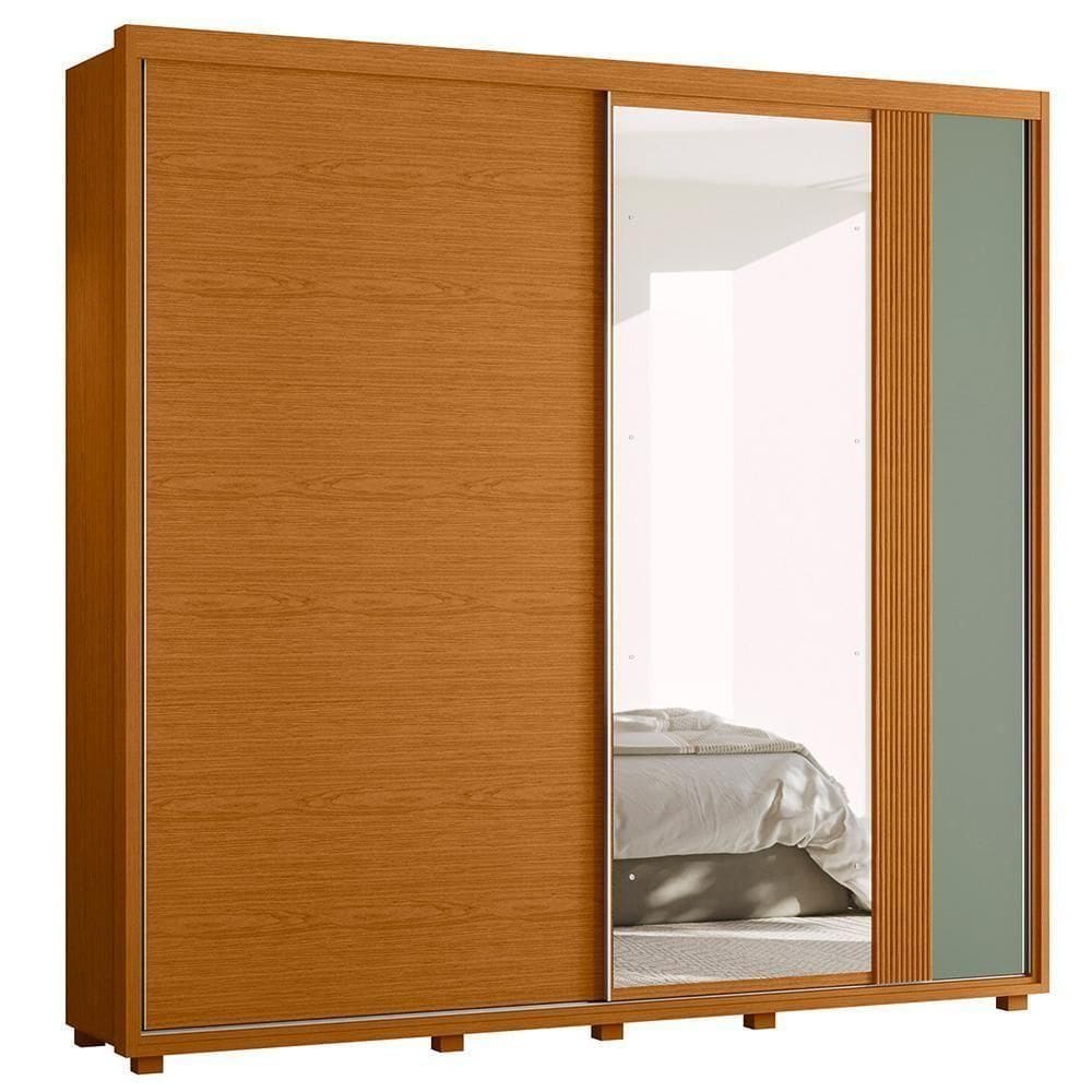 Guarda Roupa Casal Acácia 2 Portas Deslizantes Cinamomo-sálvia Com Espelho - Móveis Albatroz Cinamomo-sálvia