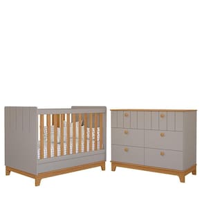 Jogo De Quarto Infantil Biscoito Cômoda 6 Gavetas E Berço Fendi-nature - Permóbili Baby Fendi-nature