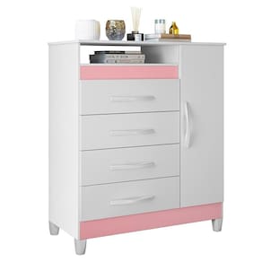 Cômoda Turquesa 1 Porta E 4 Gavetas Quadriflex Branco-rosa Matte - Móveis Albatroz Branco-rosa Matte