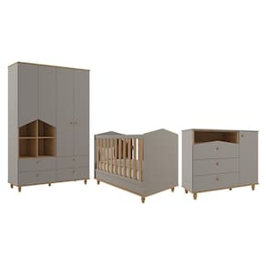 Dormitório Infantil Casinha Guarda Roupa, Cômoda 1 Porta E Berço Mimo Fendi-nature - Permóbili Baby Fendi-nature