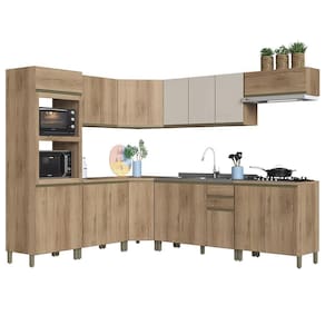 Cozinha Modulada De Canto Dinamarca 9 Peças Com Torre Quente 2 Fornos Castani - Indékes Castani