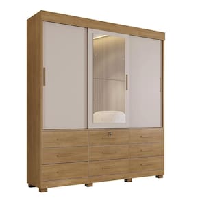 Guarda Roupa 3 Portas De Correr Com Espelho 9 Gavetas Londres Benetil Cinamomo Off White