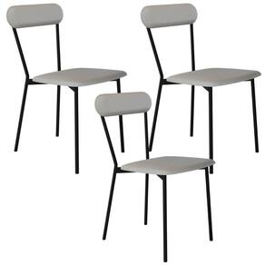 Kit 03 Cadeiras Estofada Para Sala De Jantar Liora Preto C01 Courino Off White - Lyam Decor