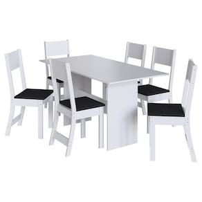 Mesa De Jantar Karla 150x76 Com Tampo Em Mdp E 6 Cadeiras Branco-preto - Indekés Branco-preto