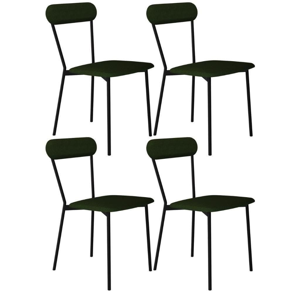 Kit 04 Cadeiras Estofada Para Sala De Jantar Liora Preto C01 Linho Verde Musgo - Lyam Decor