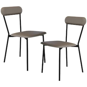 Kit 02 Cadeiras Estofada Para Sala De Jantar Liora Preto C01 Courino Cinza - Lyam Decor