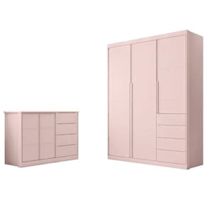 Jogo De Quarto Infantil Pietra Com Guarda Roupa E Cômoda Rosê - Pr Baby Rosê