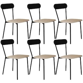 Kit 06 Cadeiras Estofada Para Sala De Jantar Liora Preto C01 Linho Areia Courino Preto - Lyam Decor