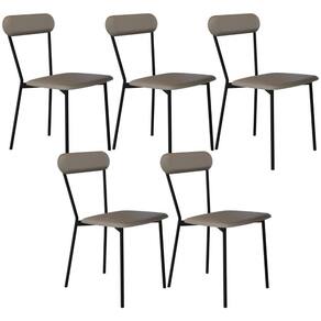 Kit 05 Cadeiras Estofada Para Sala De Jantar Liora Preto C01 Courino Cinza - Lyam Decor
